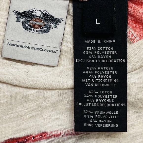 Women’s Harley Davidson Spade Burnout Shirt Raglan Ivory Red Crystals Bling LG - Picture 6 of 6